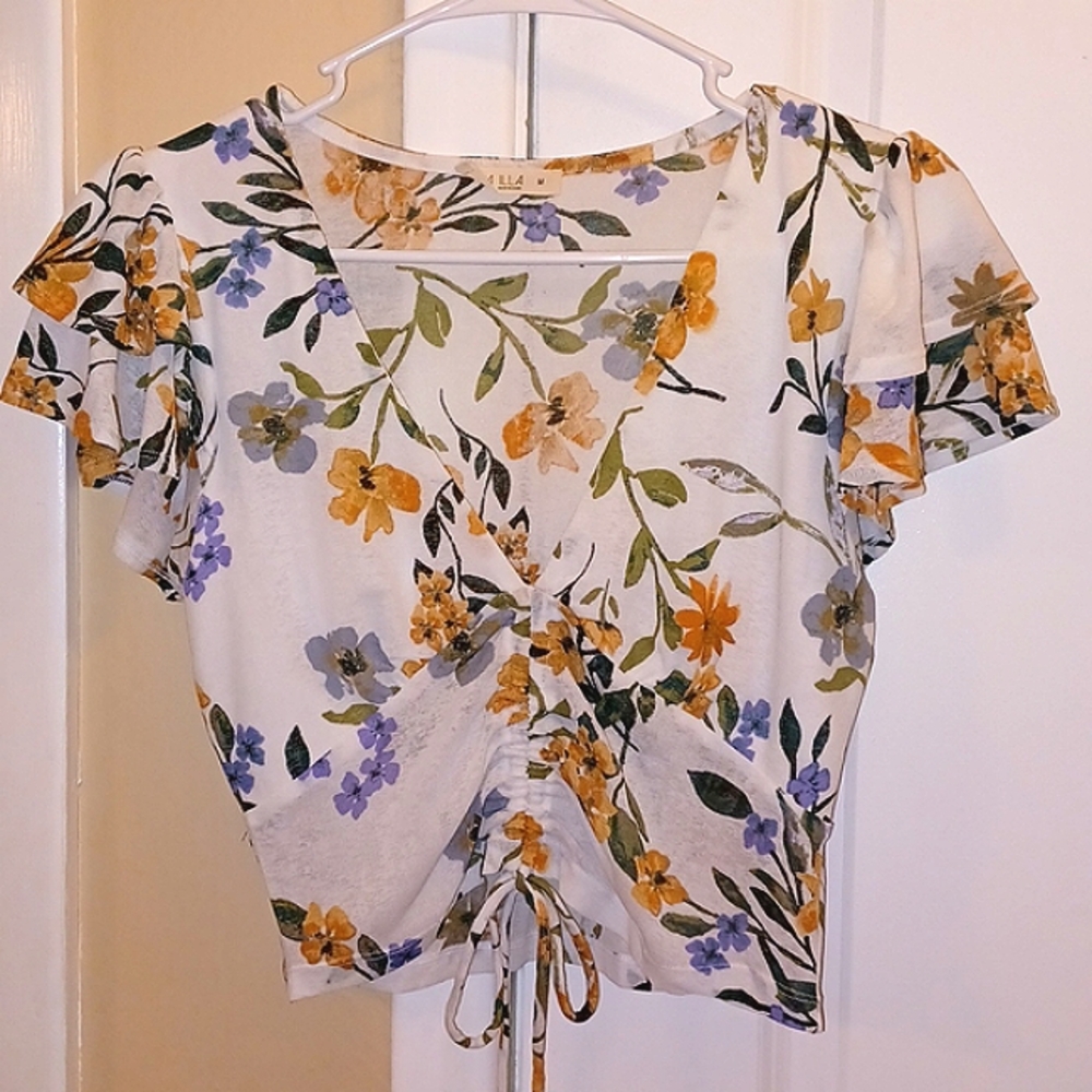 Floral Drawstring Crop Top